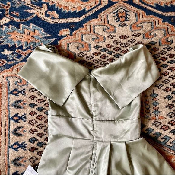 Lulu’s Always Celebrating Sage Green Satin Off-the-Shoulder Mini Dress - Picture 6 of 11